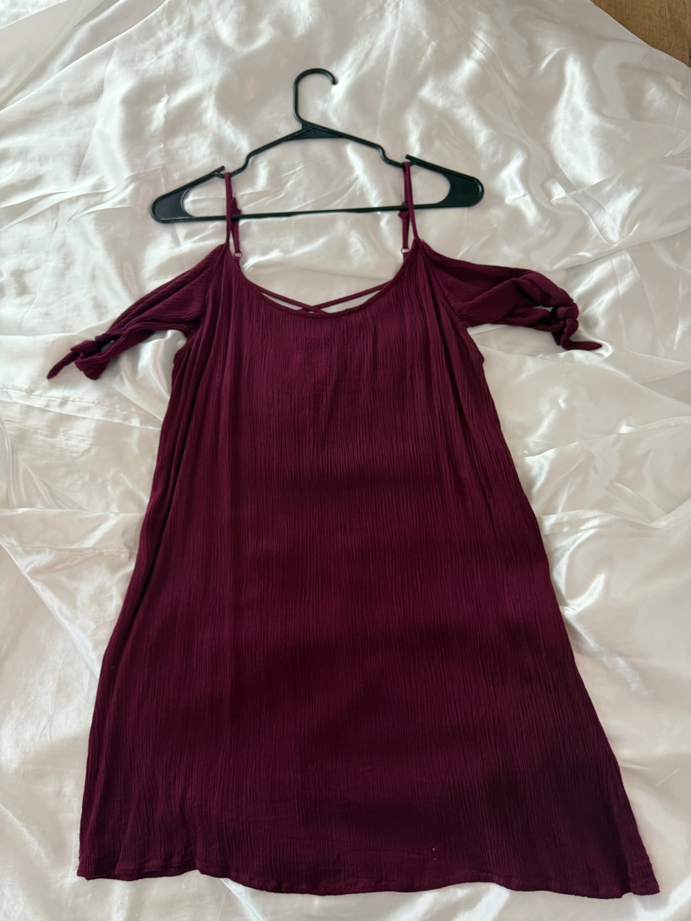 Cold-Shoulder Midi Dress with Tie-Strap Detail in Deep Burgundy